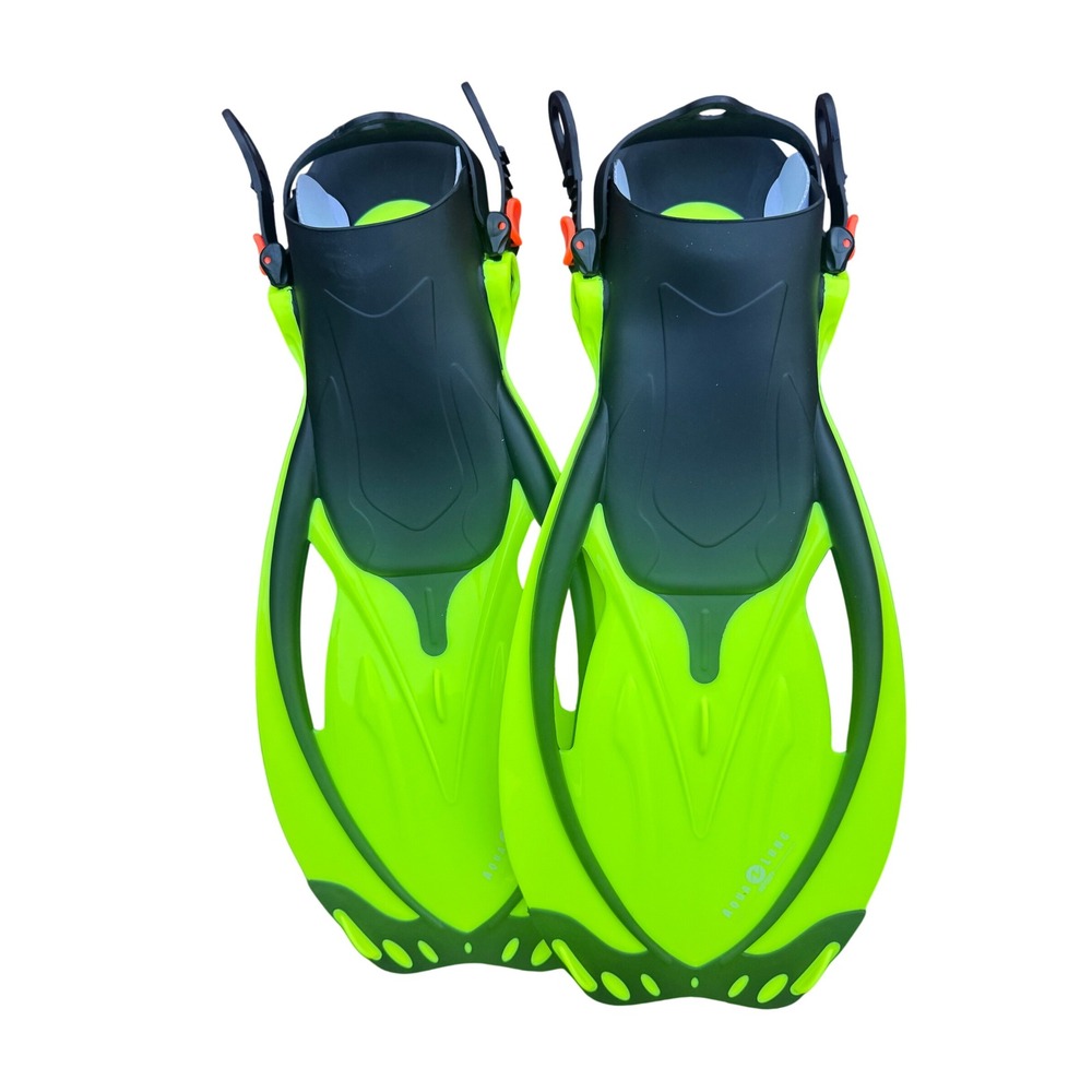 Aqua Lung Sport Snorkeling Fins Neon Green Black Open Heel Adjustable ML/XL 9-13